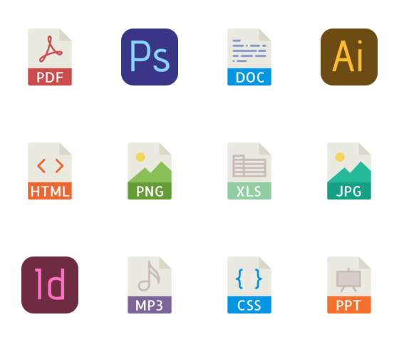 40 File types color icons logo vector